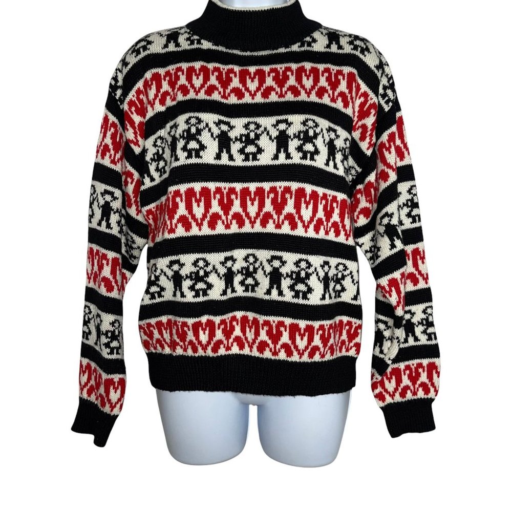 Vintage Words 90's Hearts Boy Girl Love Wool Pullover Mock Turtleneck Sweater M